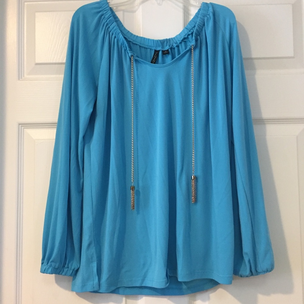 Venini Blouse with Gold Chain Accents Blue Medium
